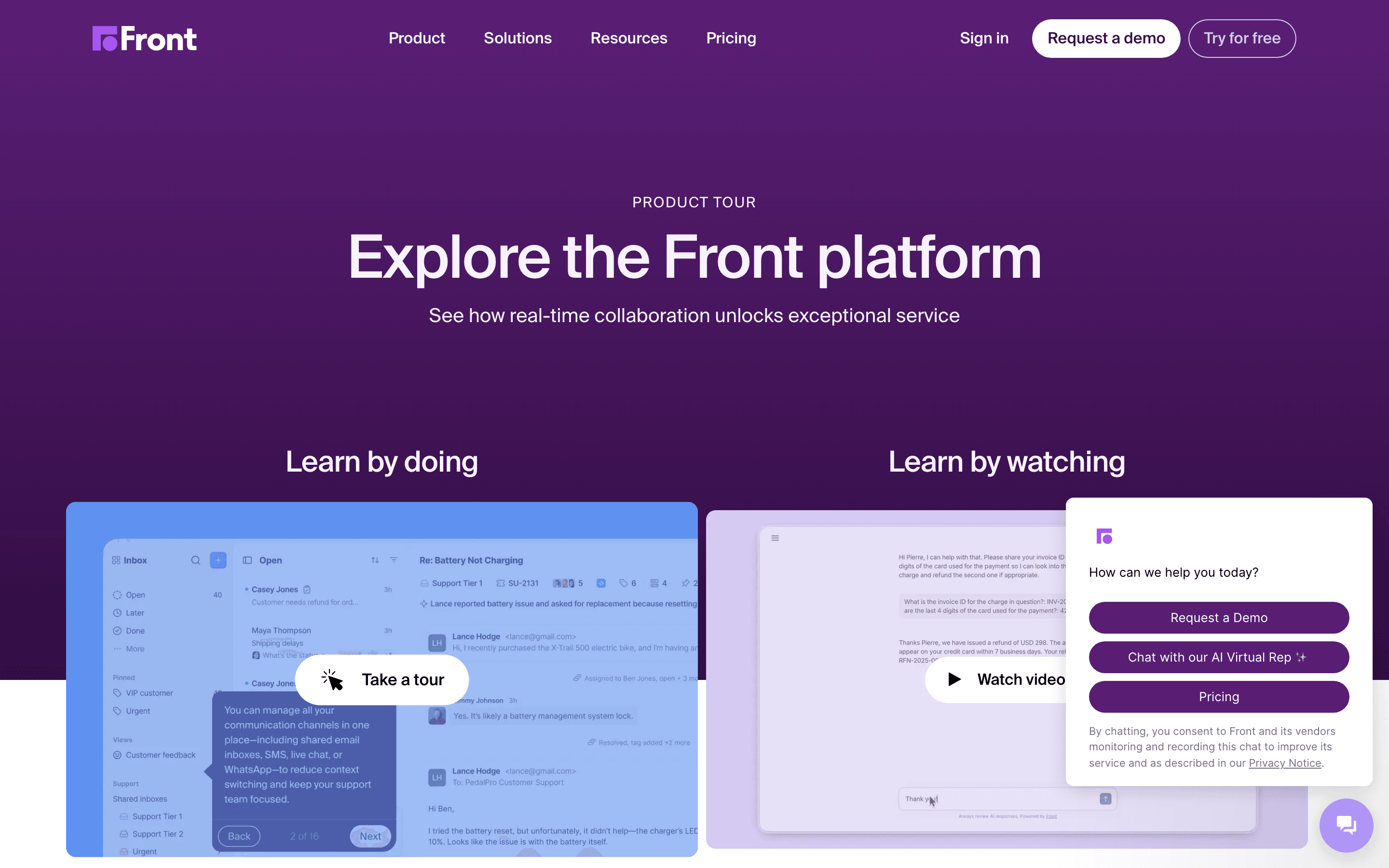 Front: Product tour