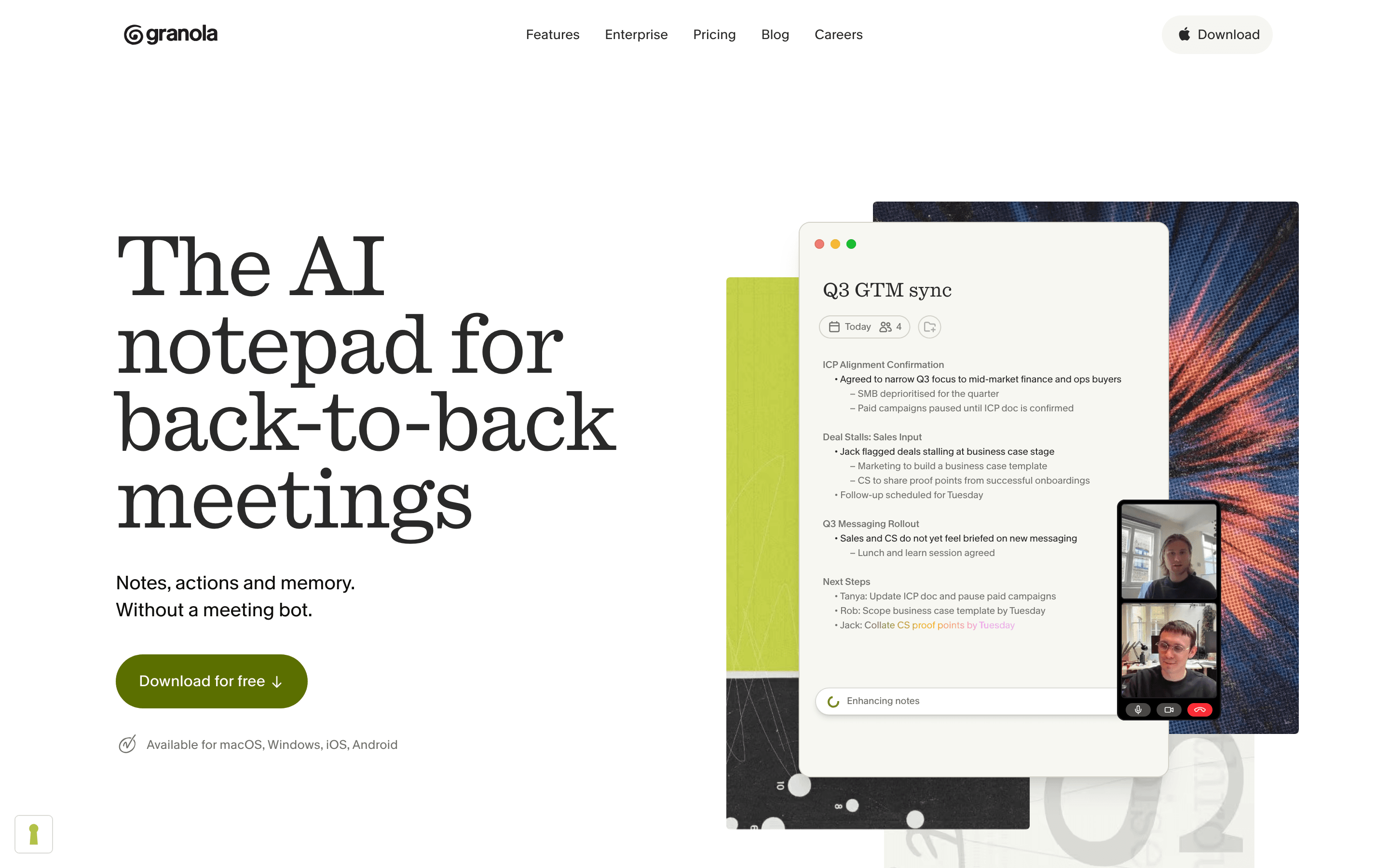 Granola homepage