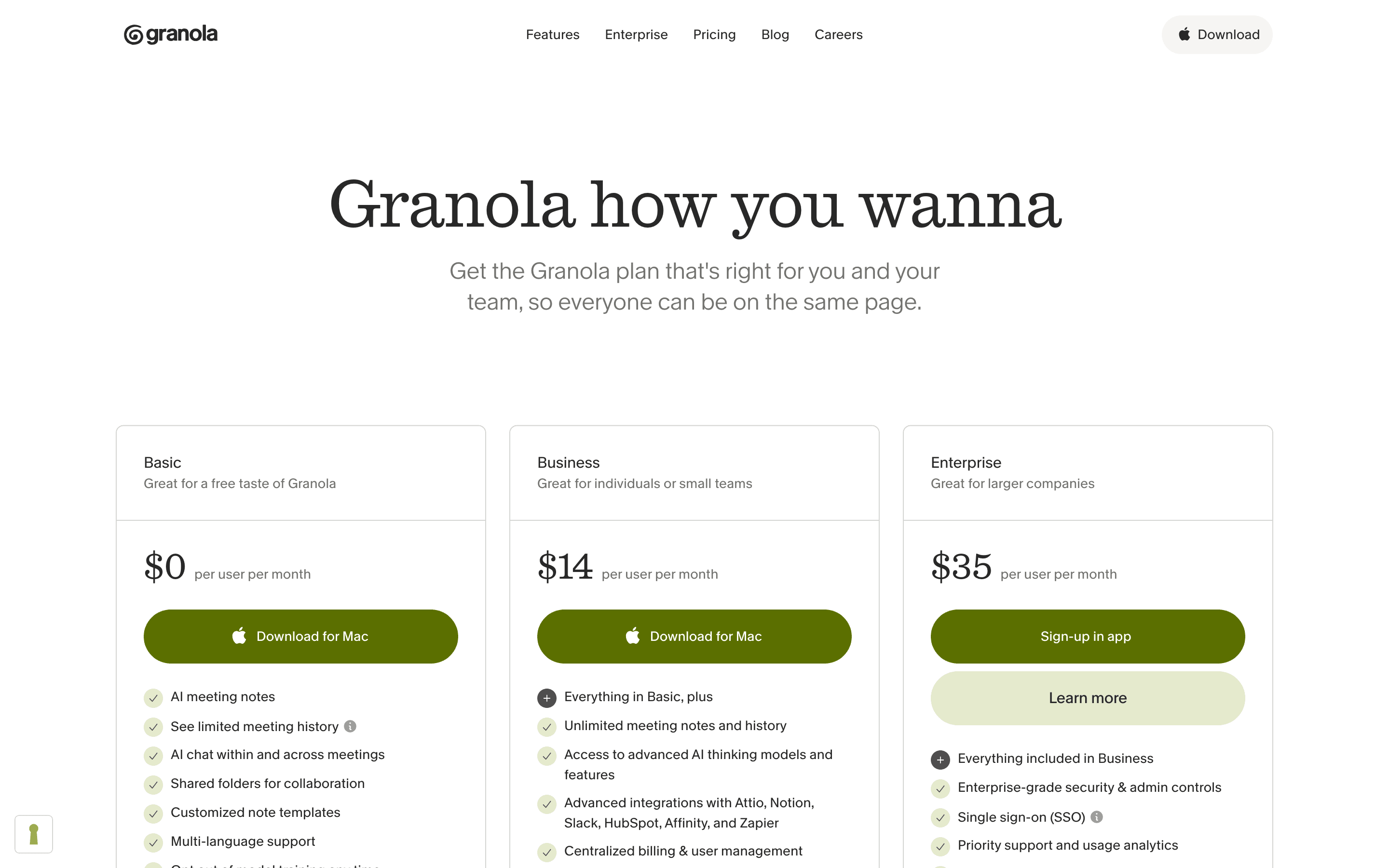 Granola pricing