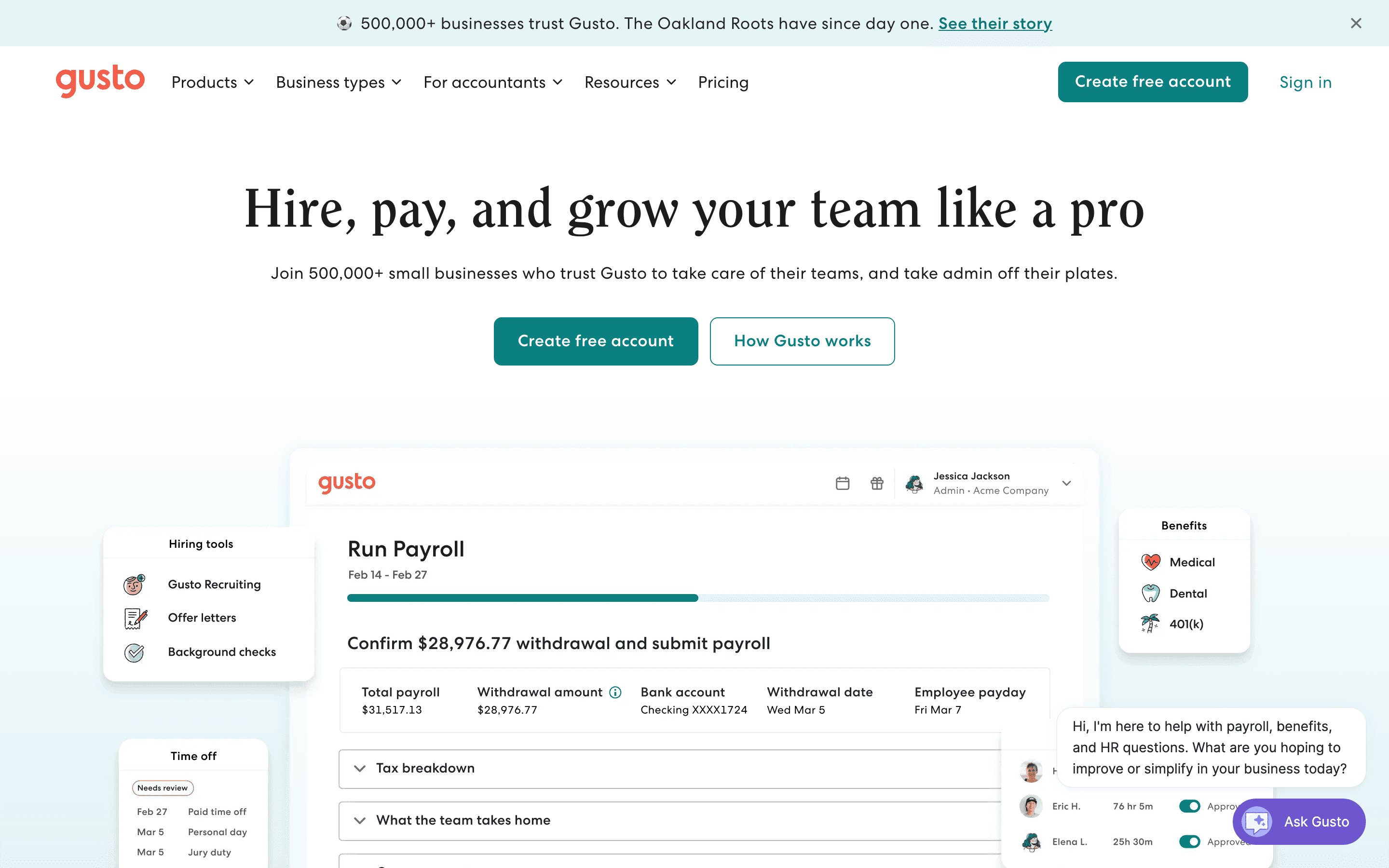 Gusto homepage
