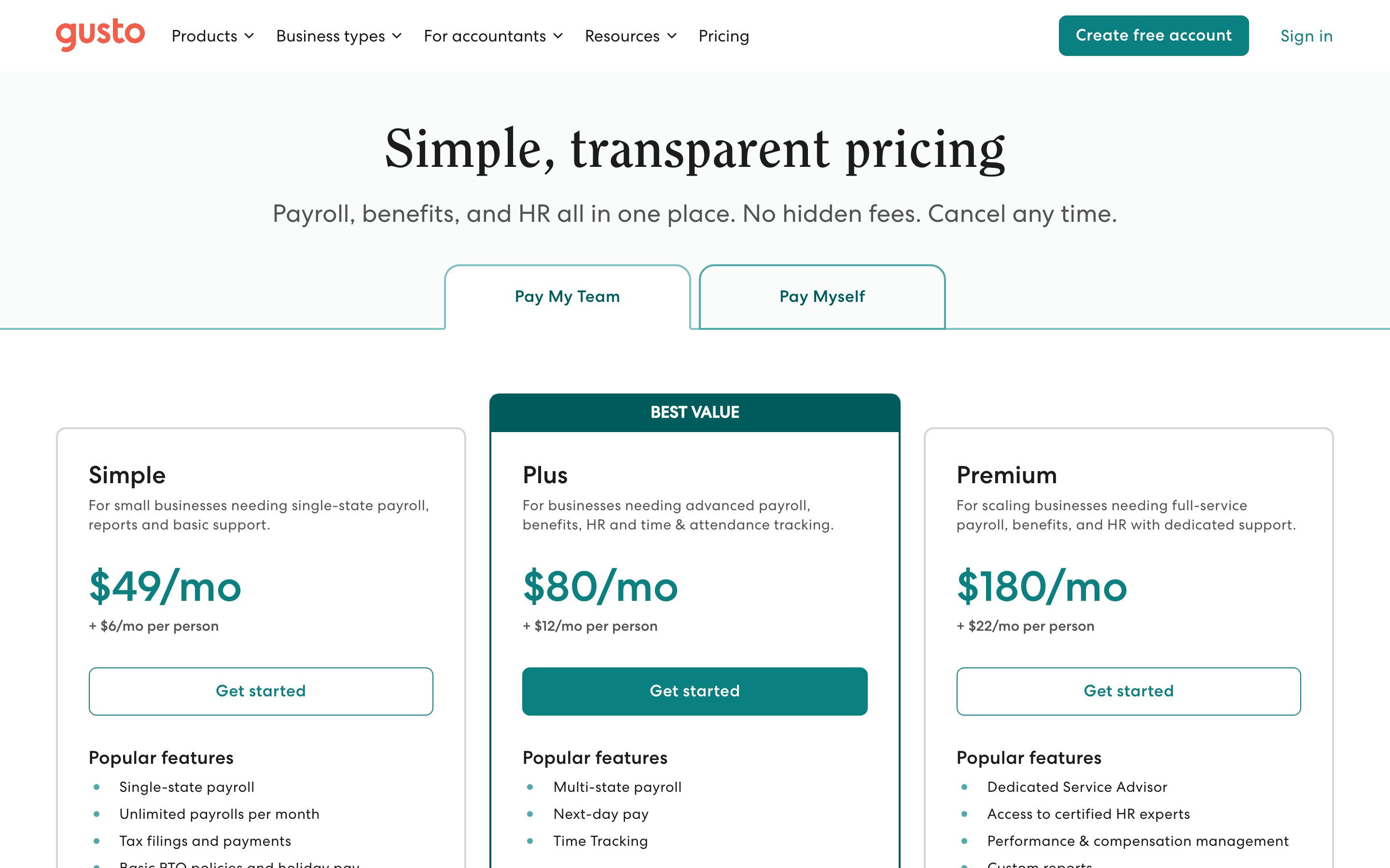 Gusto pricing