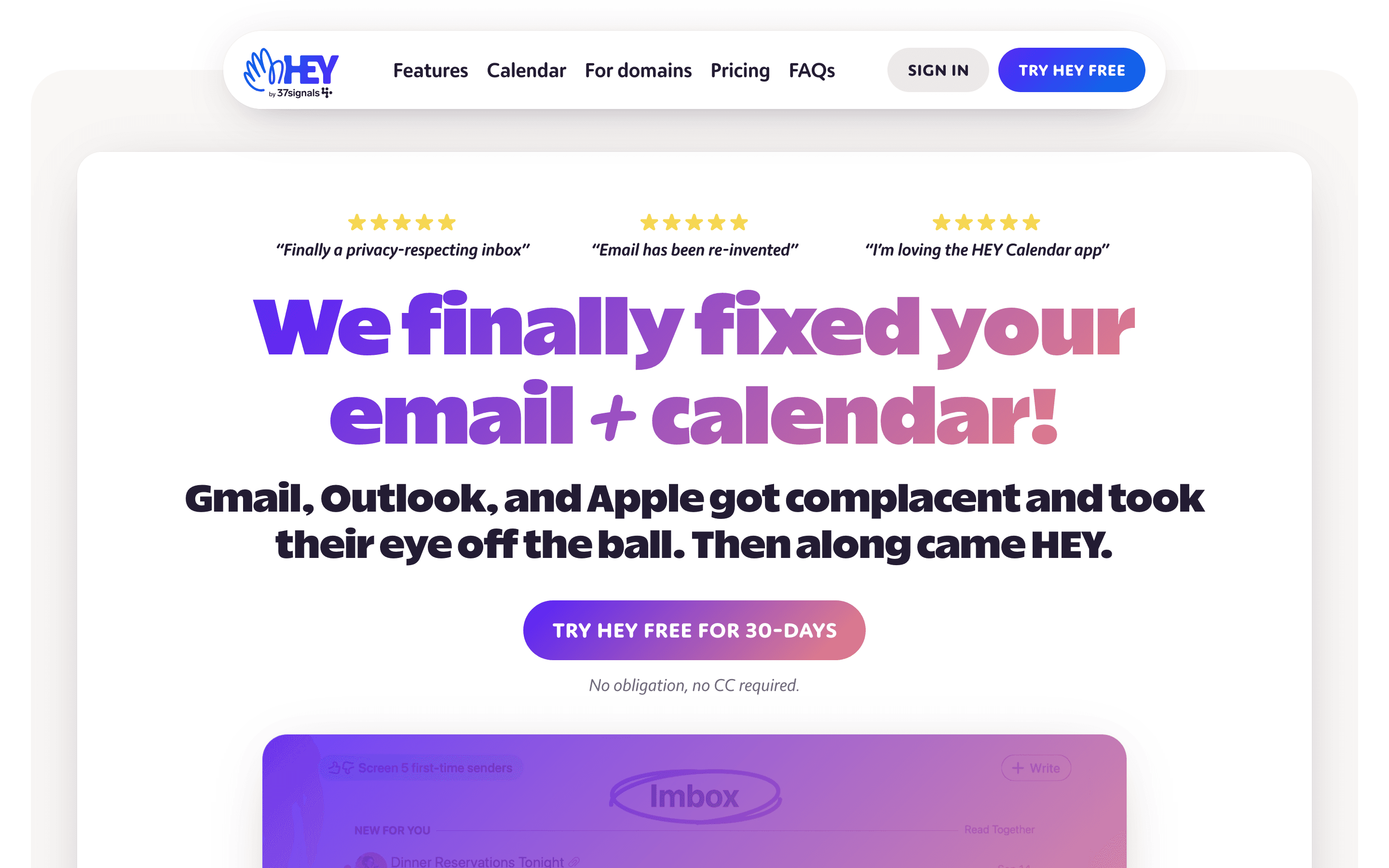 HEY homepage