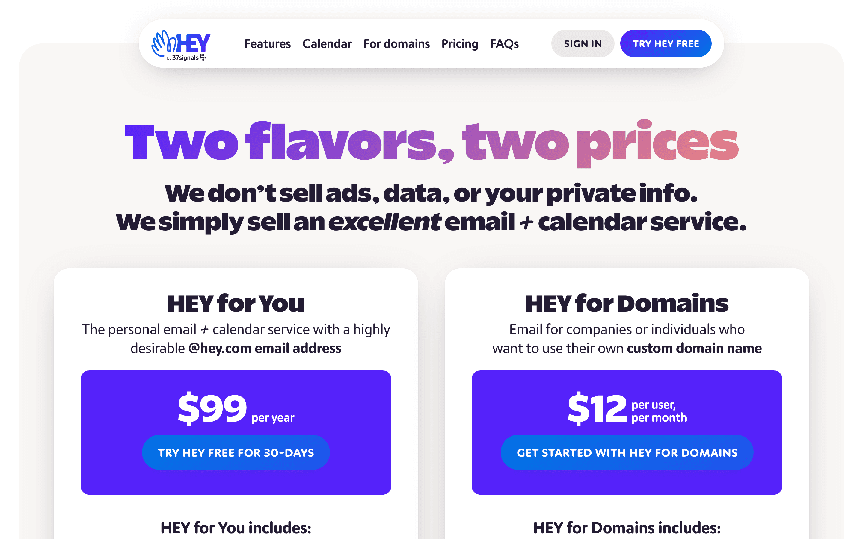 HEY pricing