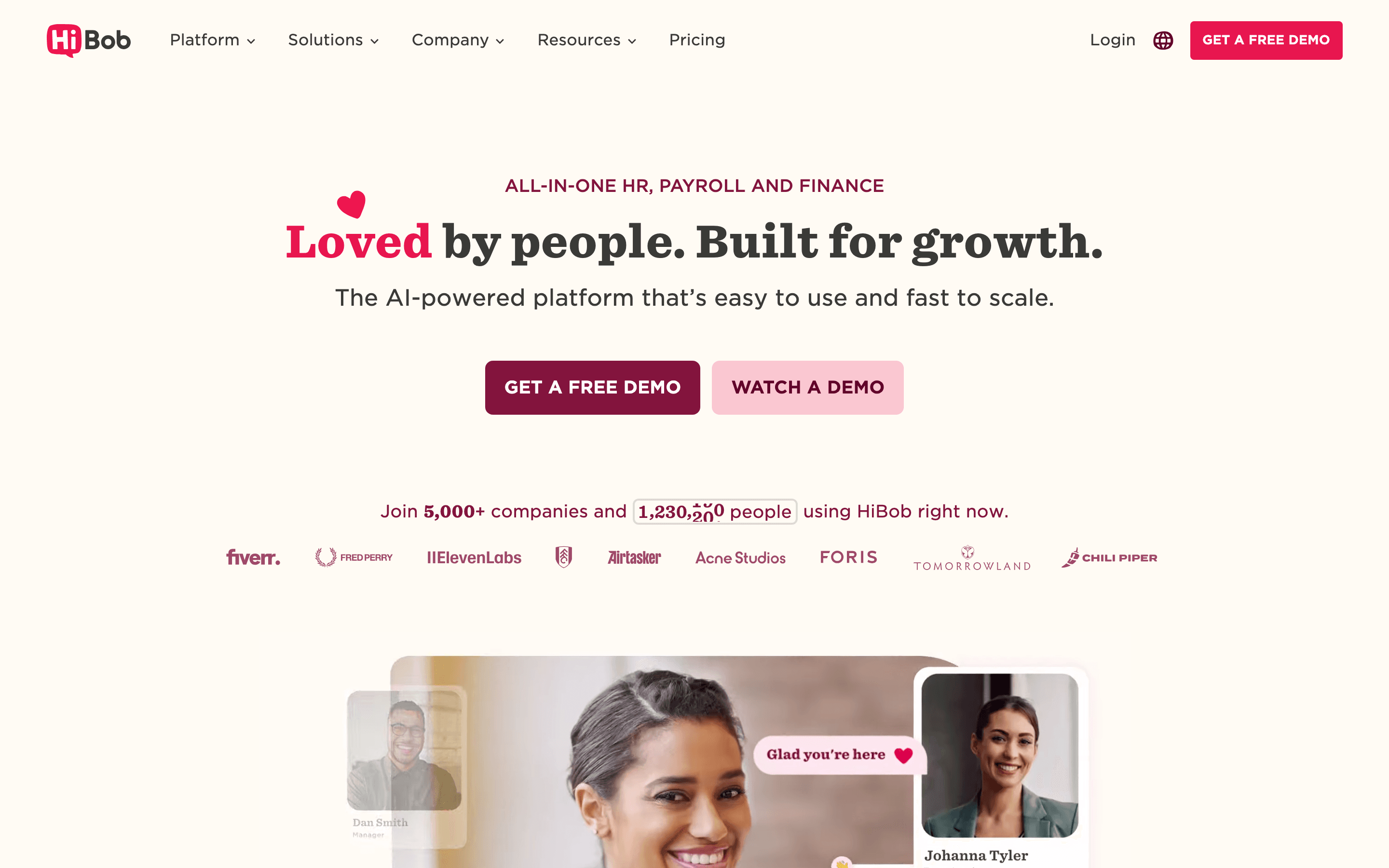 HiBob homepage