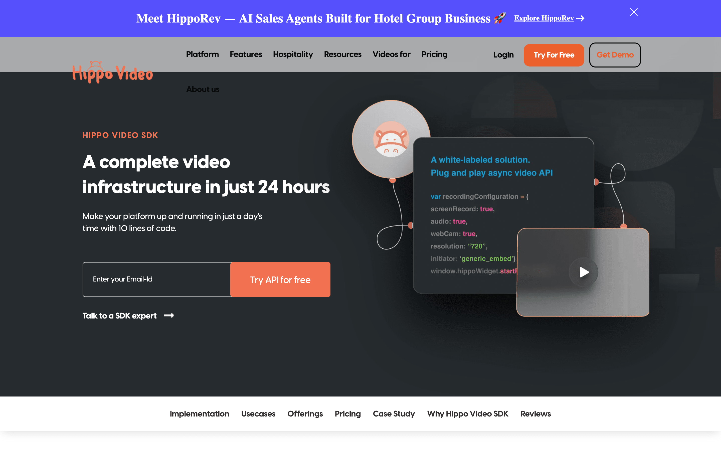 Hippo Video: Video sdk html