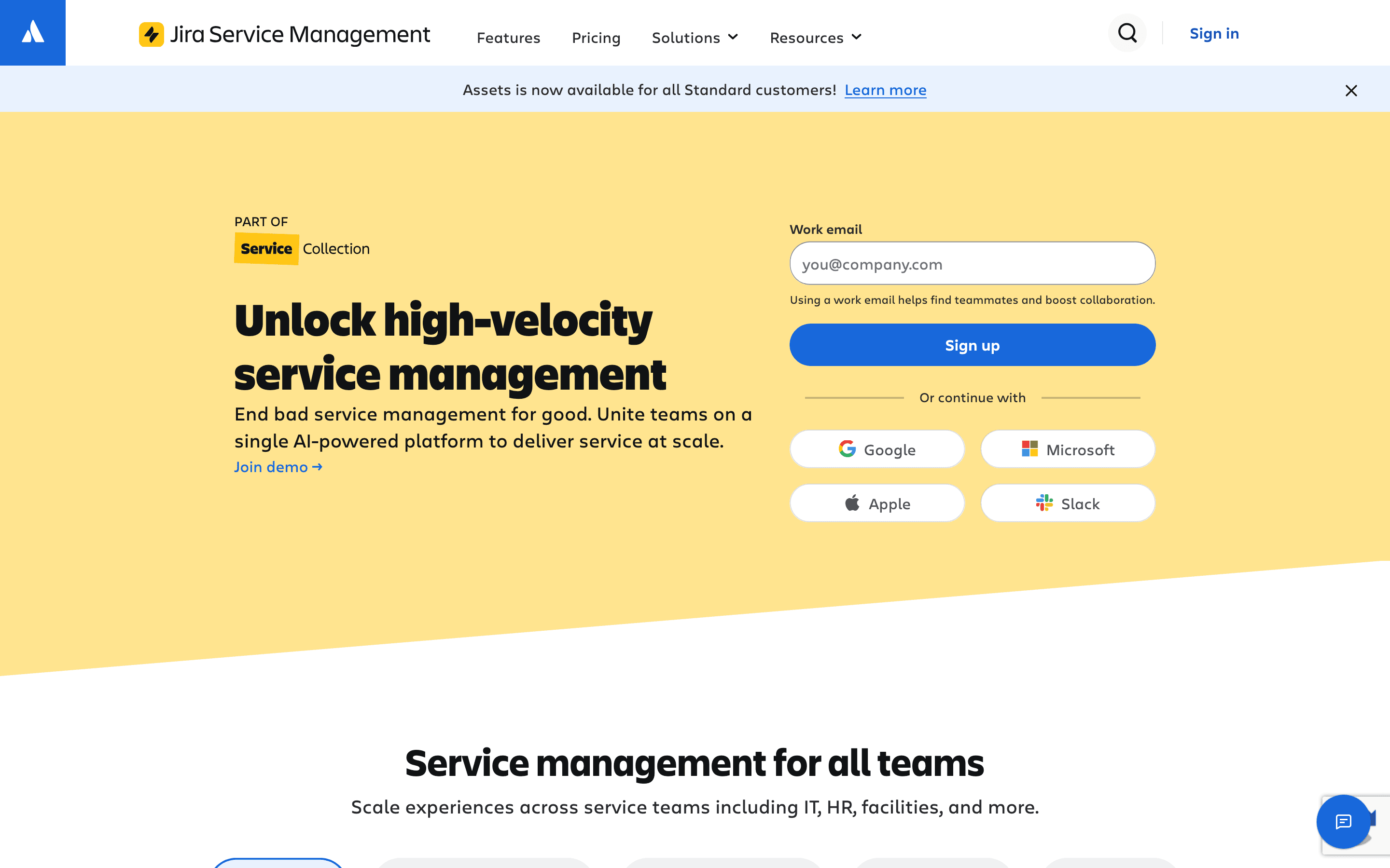 Jira Service Management homepage