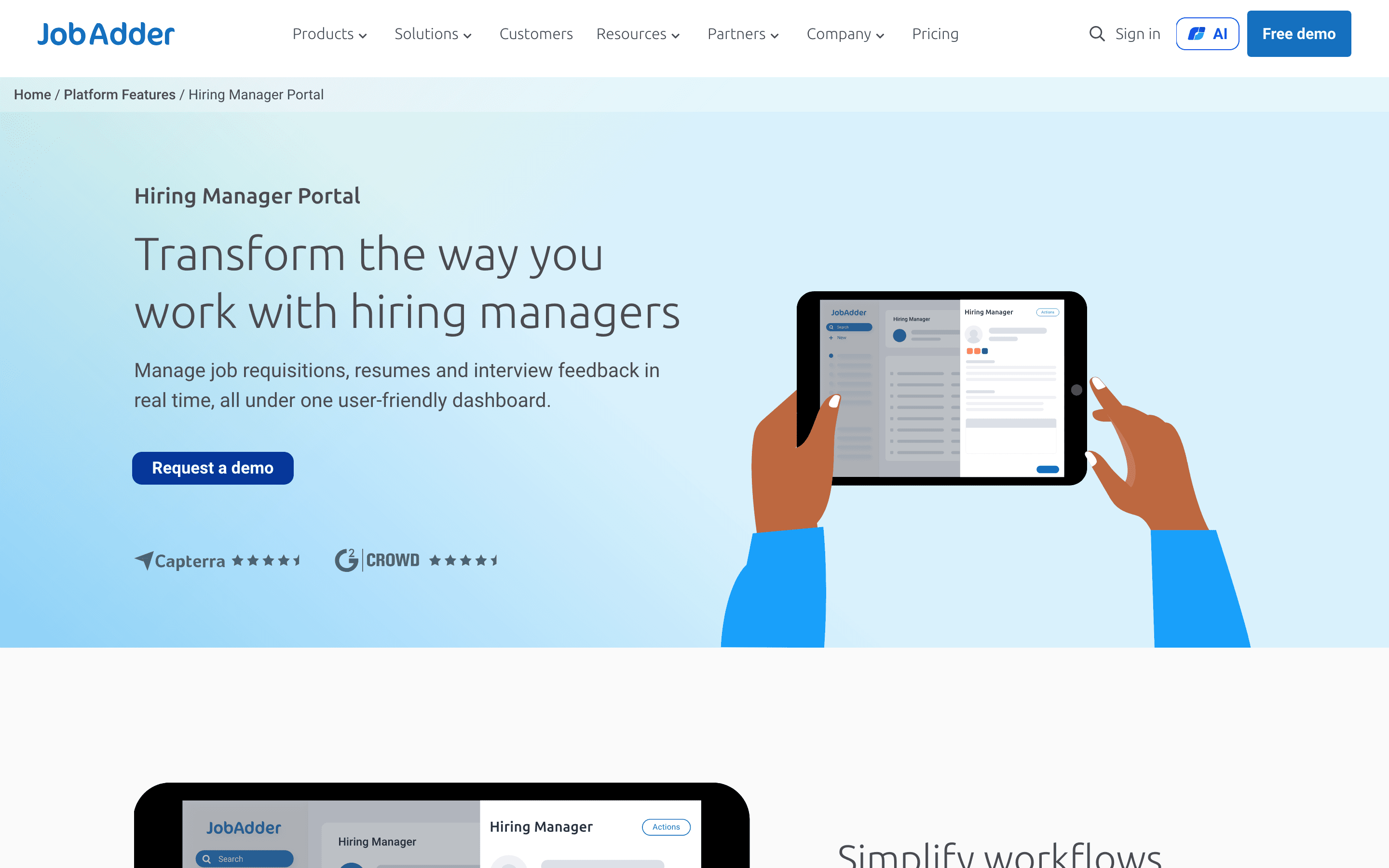 JobAdder: Hiring manager portal