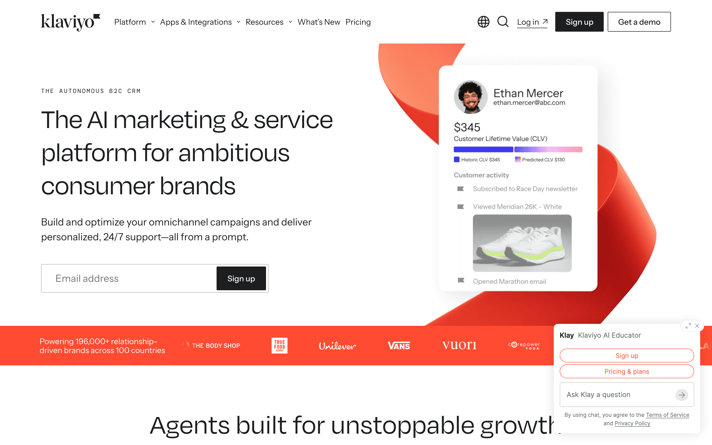 Klaviyo homepage