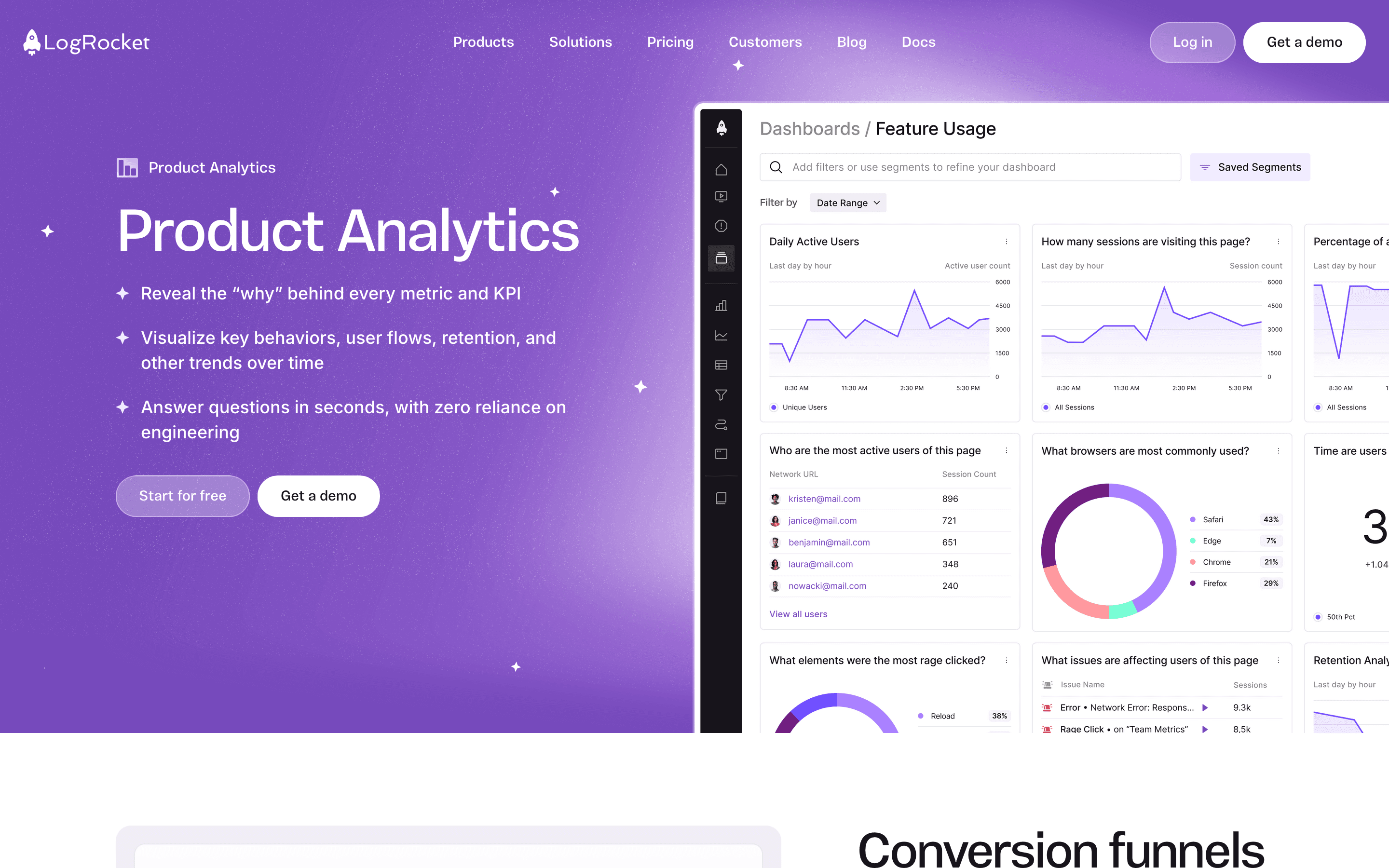 LogRocket: Product analytics