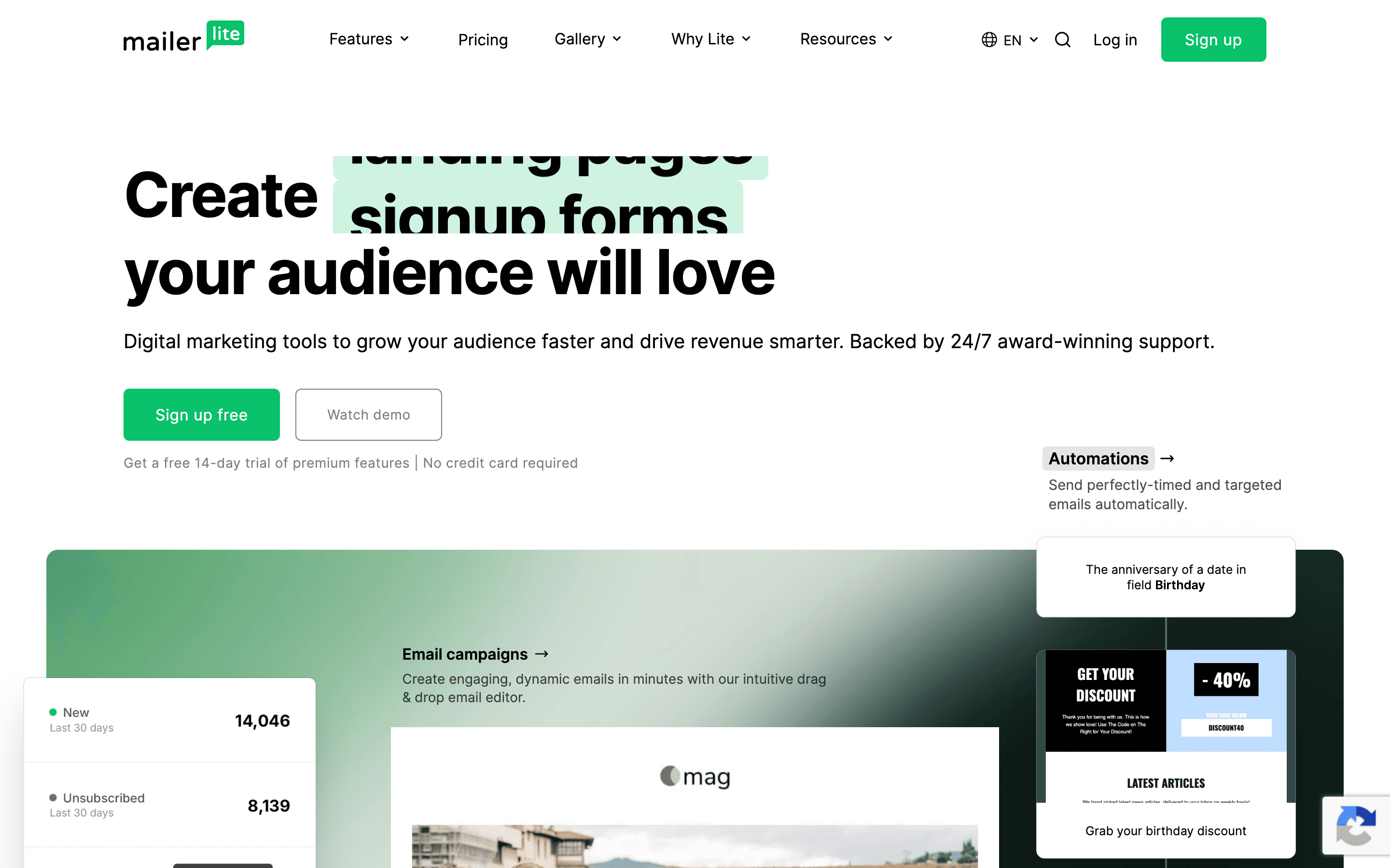 MailerLite homepage