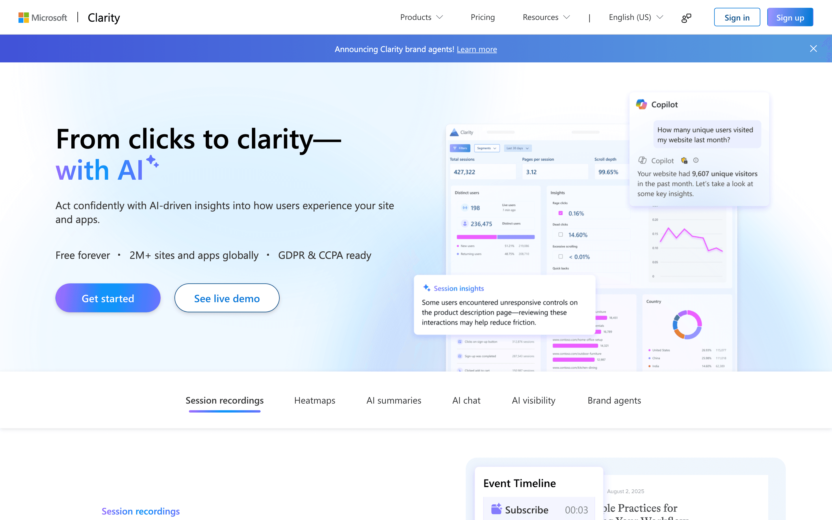 Microsoft Clarity homepage