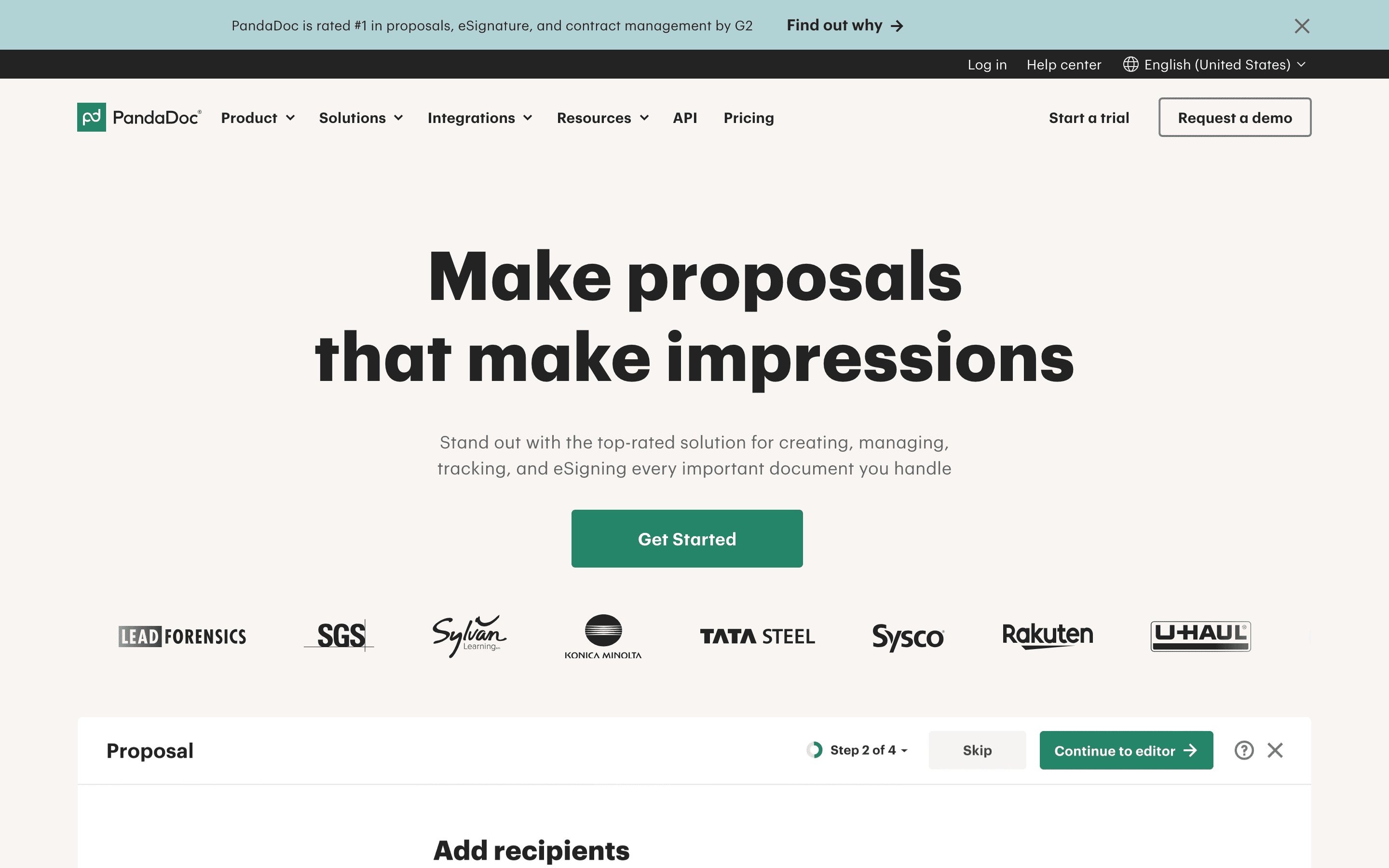 PandaDoc homepage