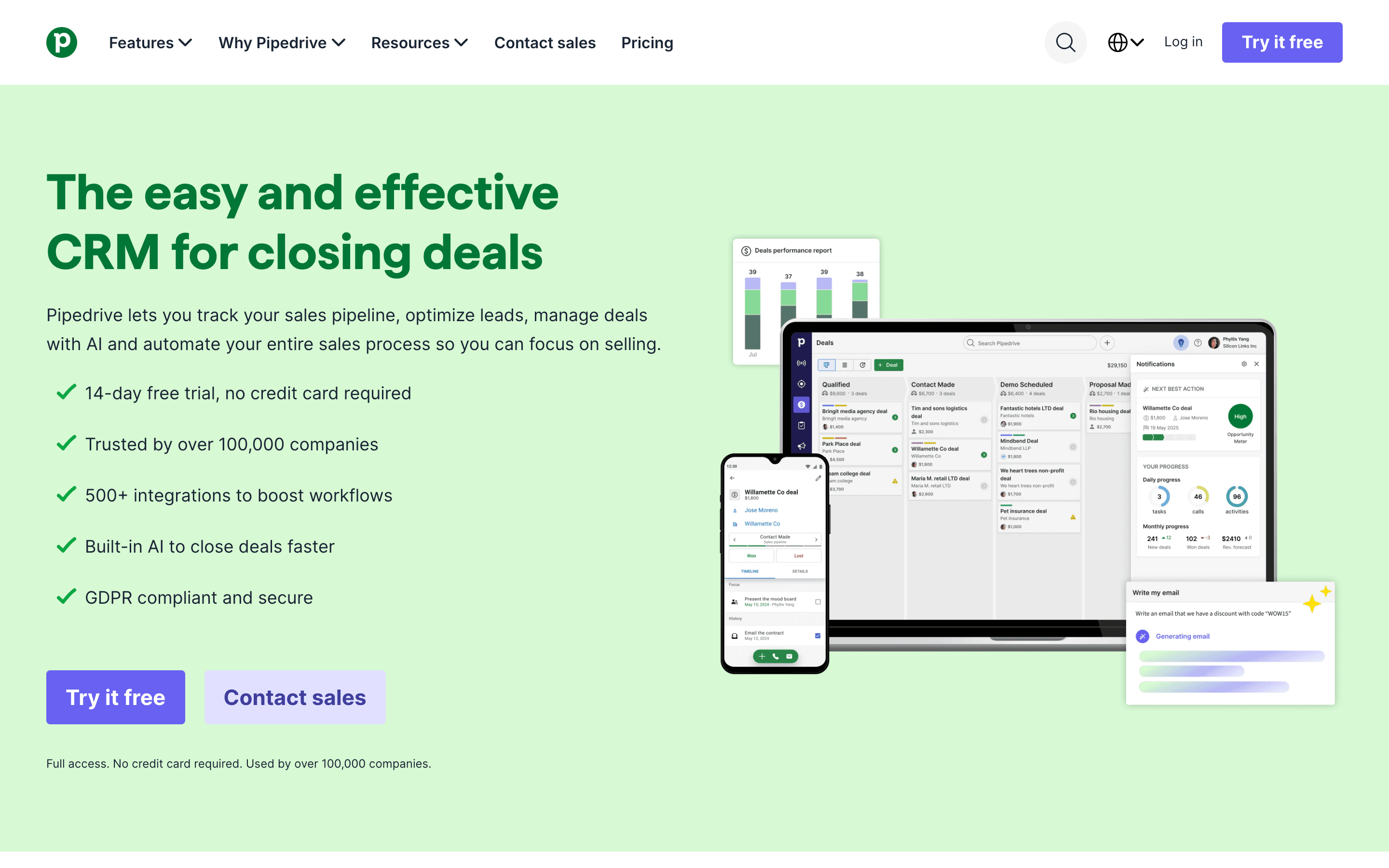 Pipedrive homepage