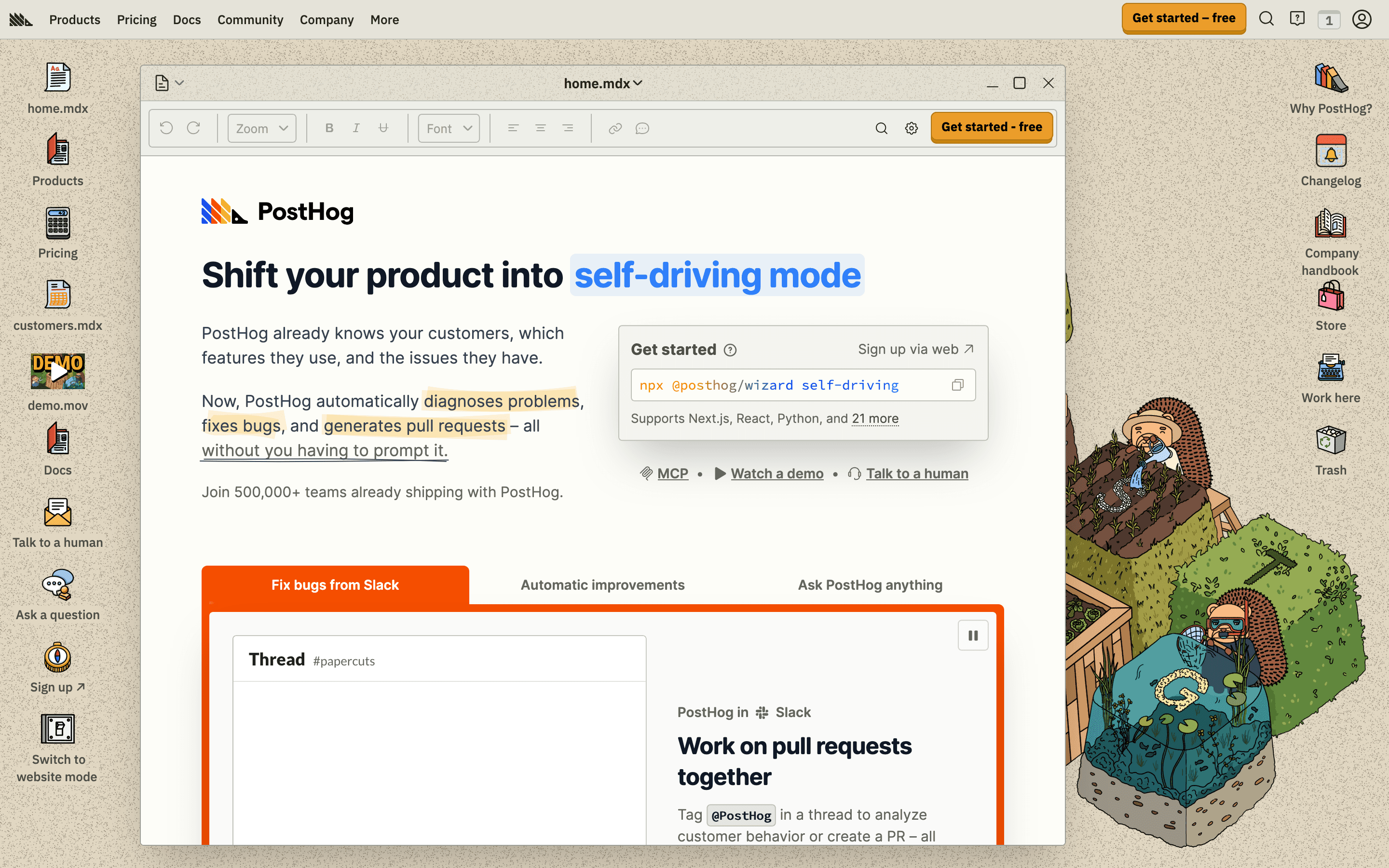 PostHog homepage