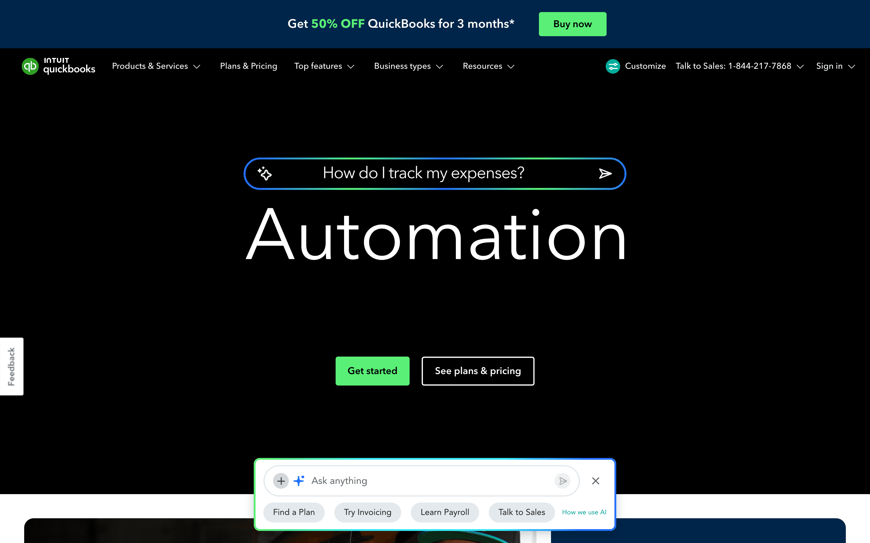 QuickBooks homepage