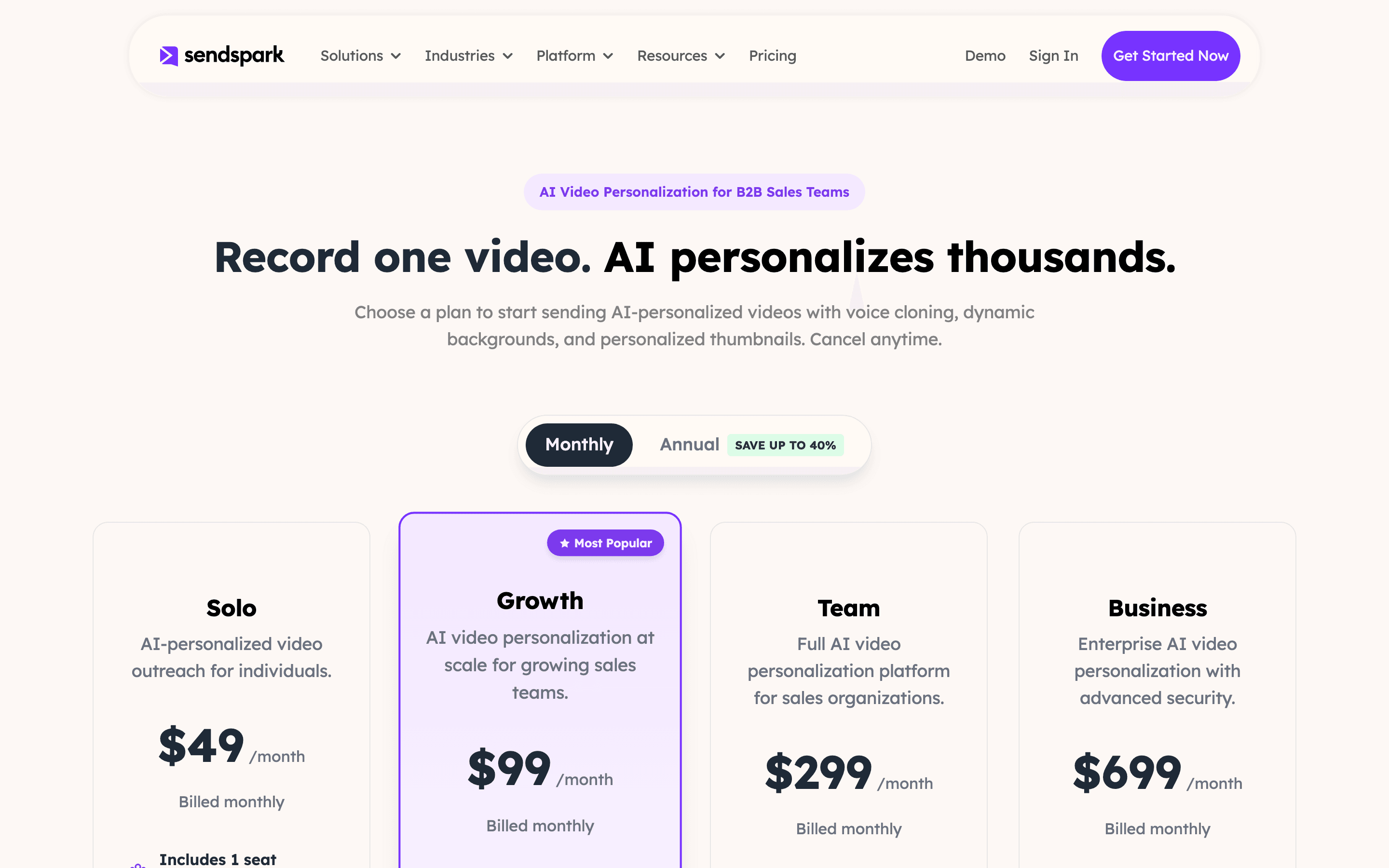 Sendspark pricing