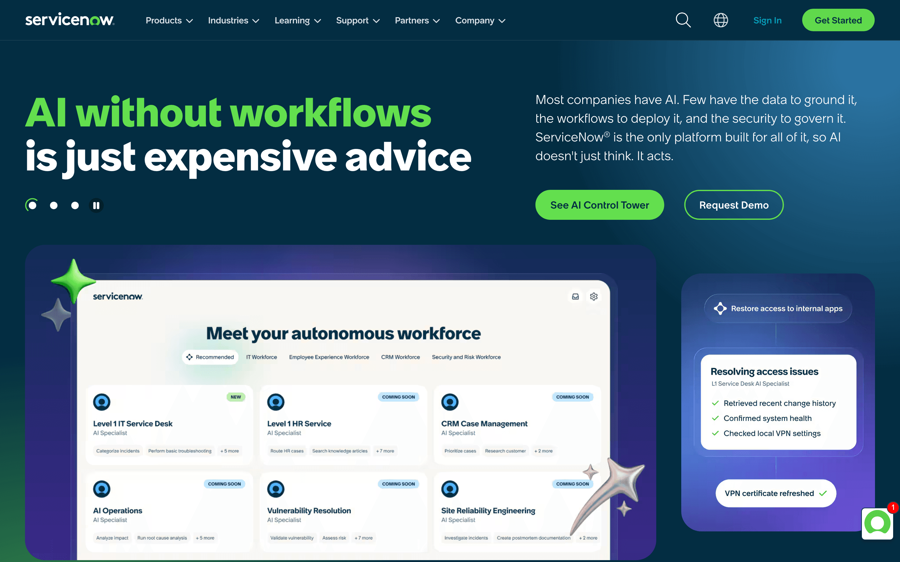 ServiceNow homepage