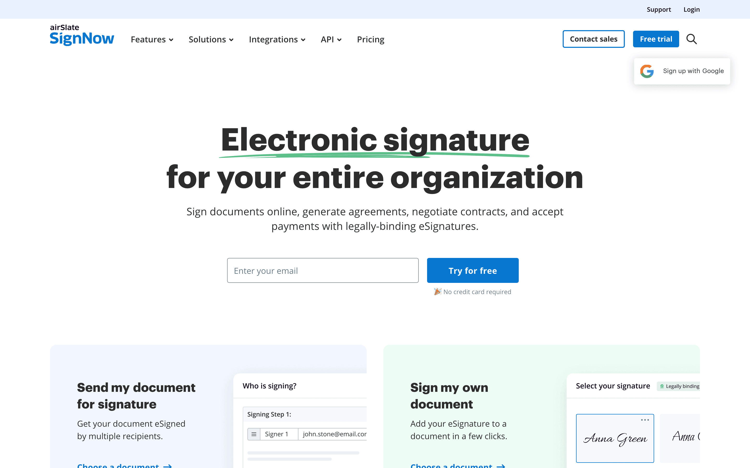 SignNow homepage