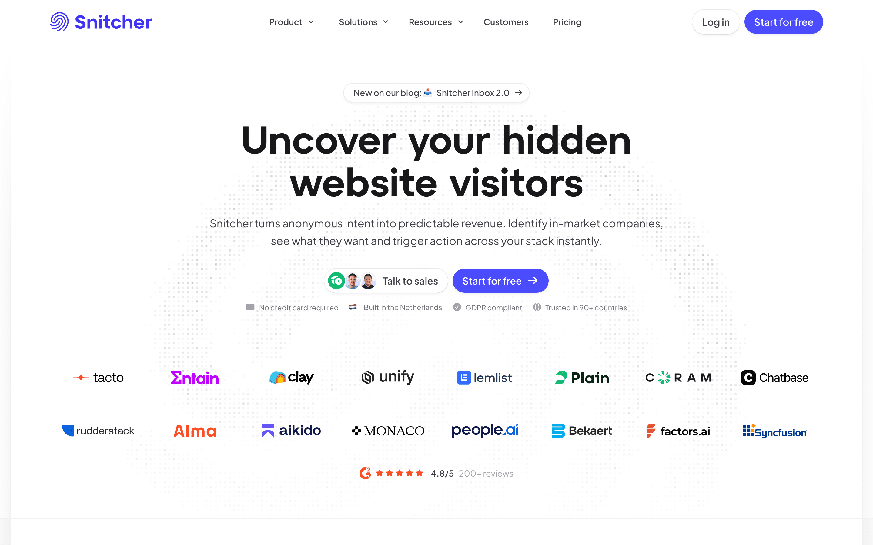 Snitcher homepage