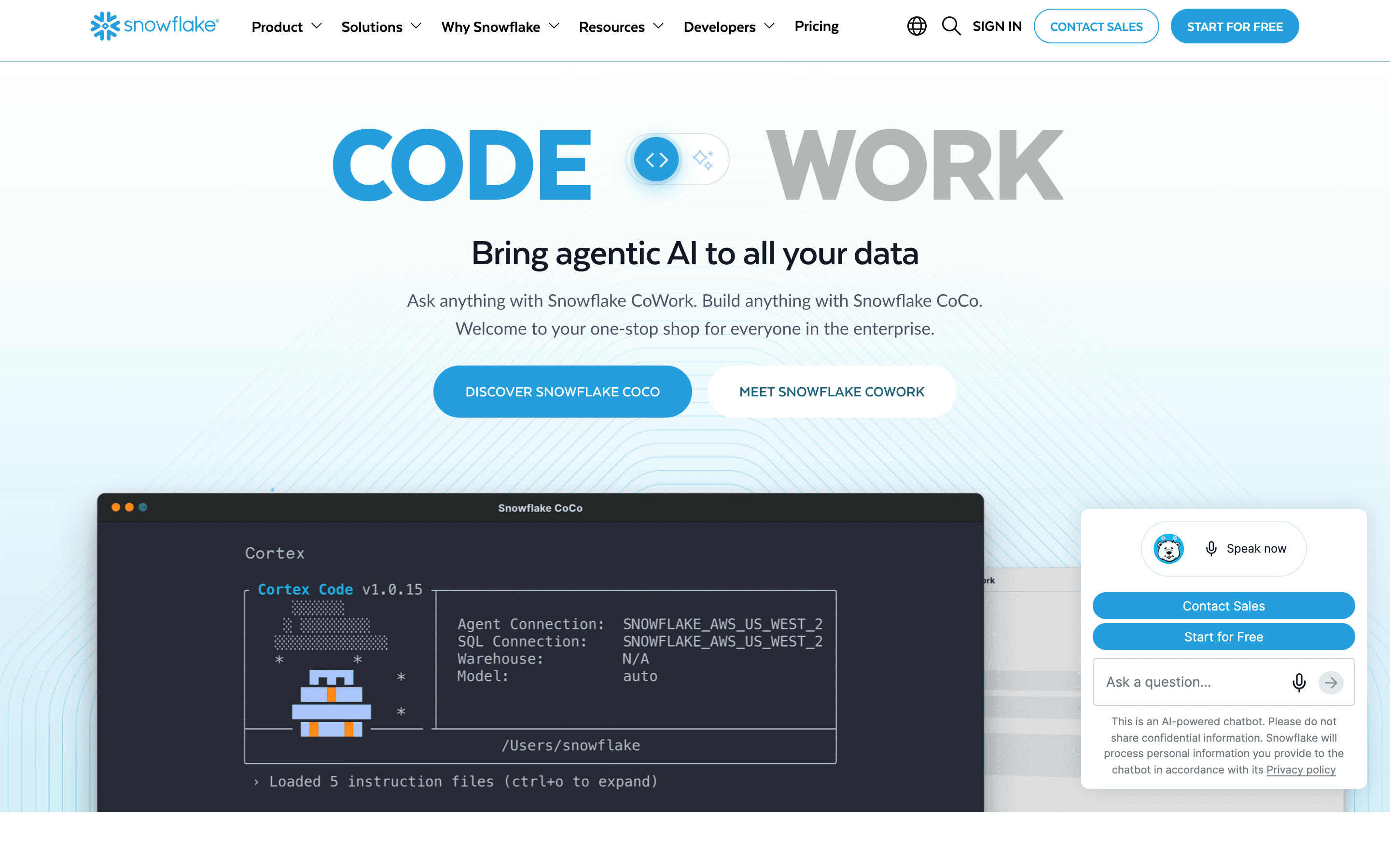 Snowflake homepage