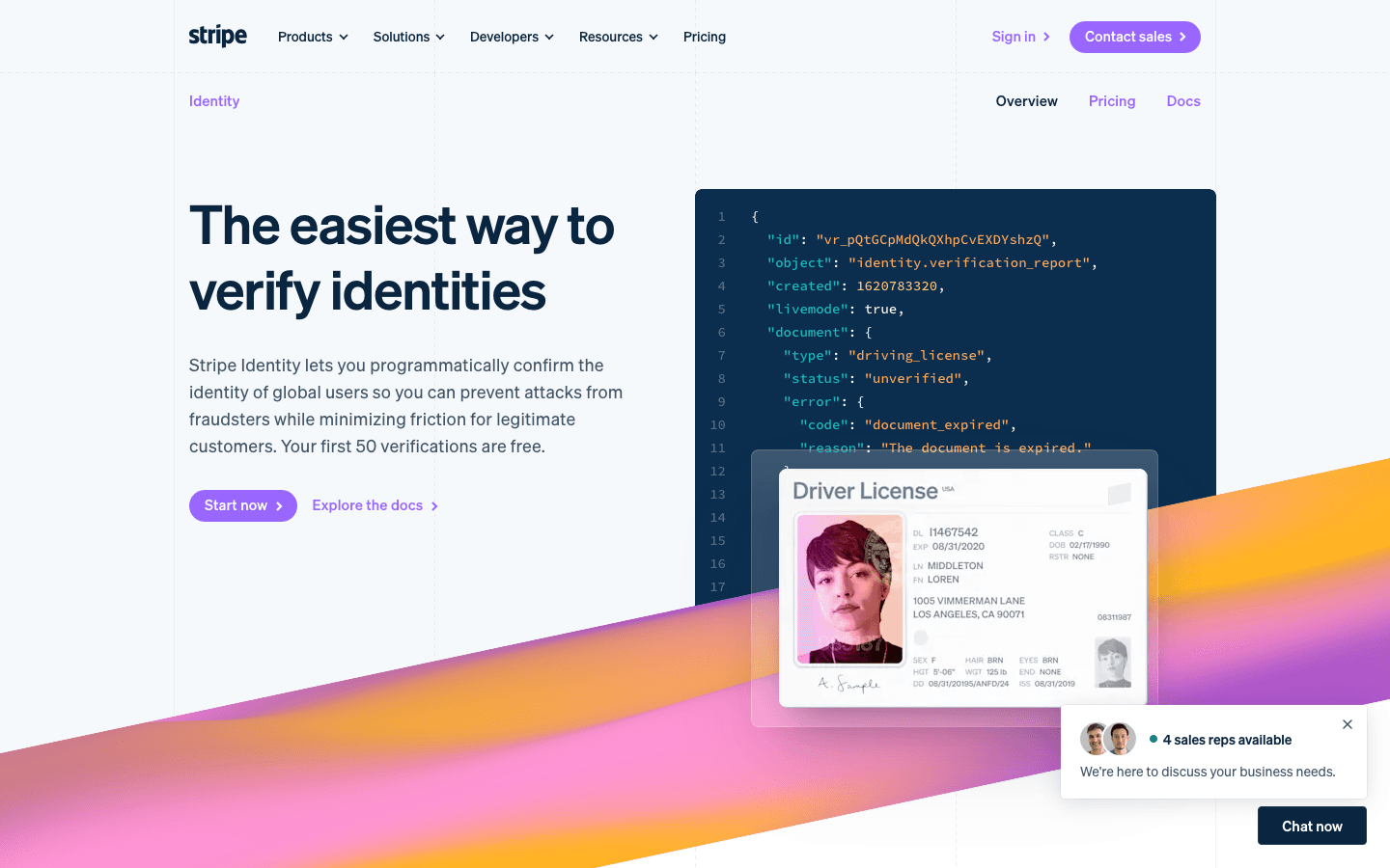 Stripe Identity homepage