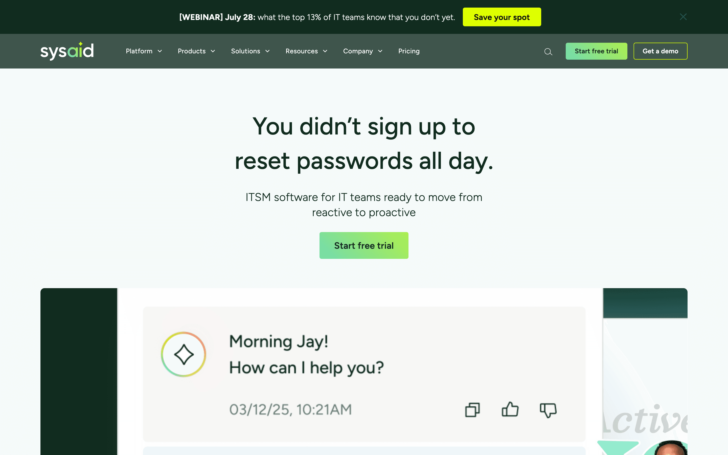 SysAid homepage