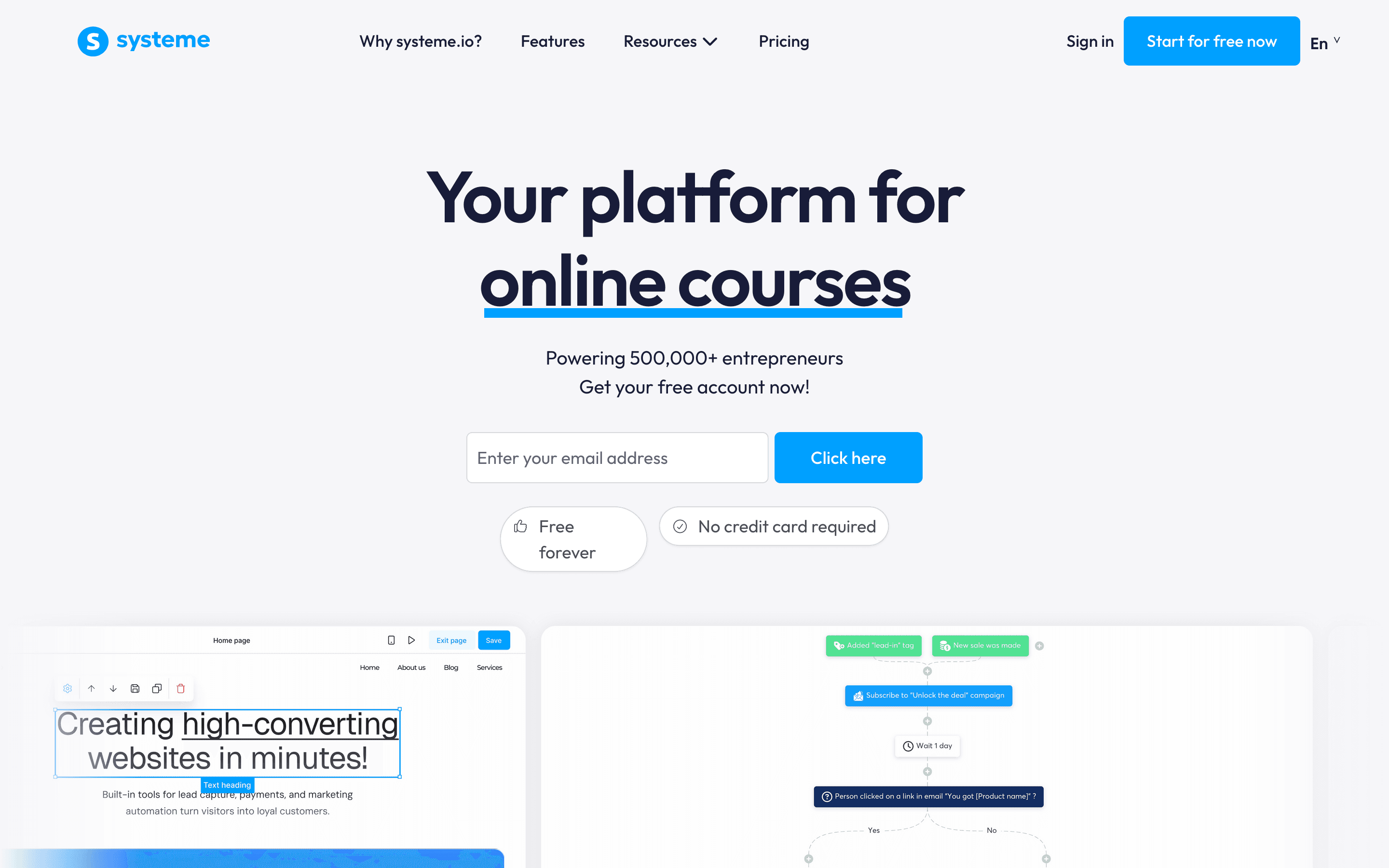 Systeme.io homepage