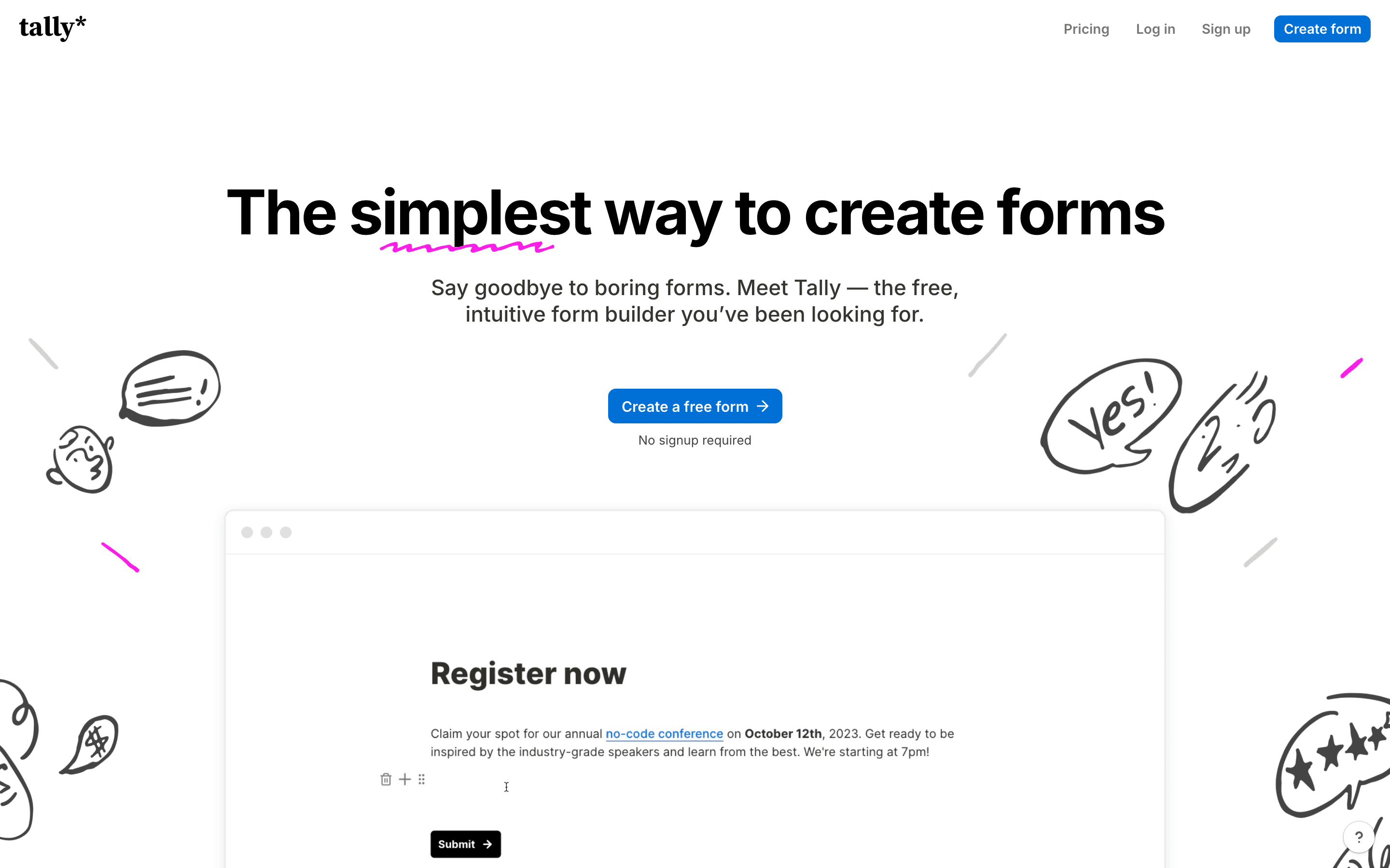 Tally homepage