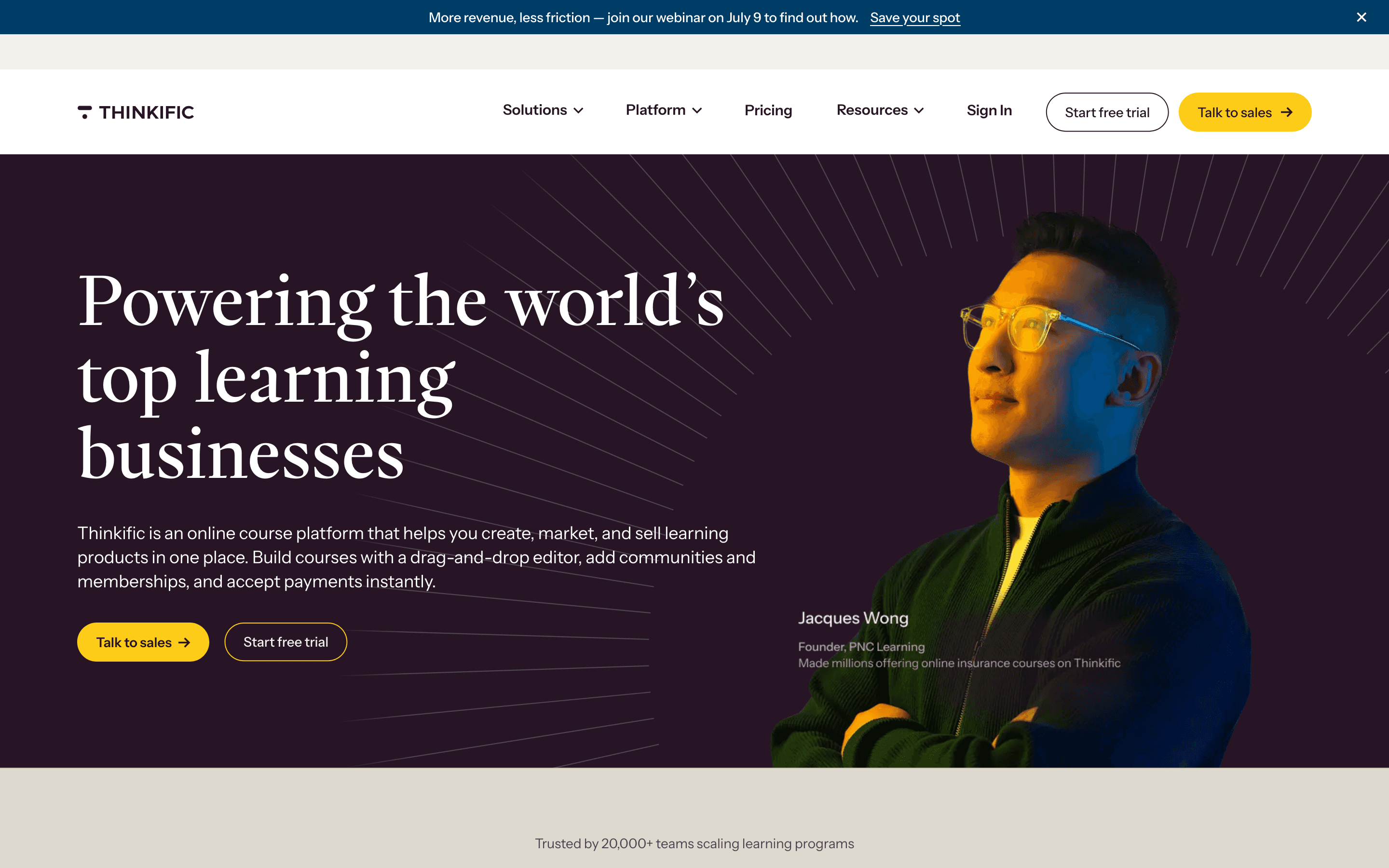 Thinkific homepage