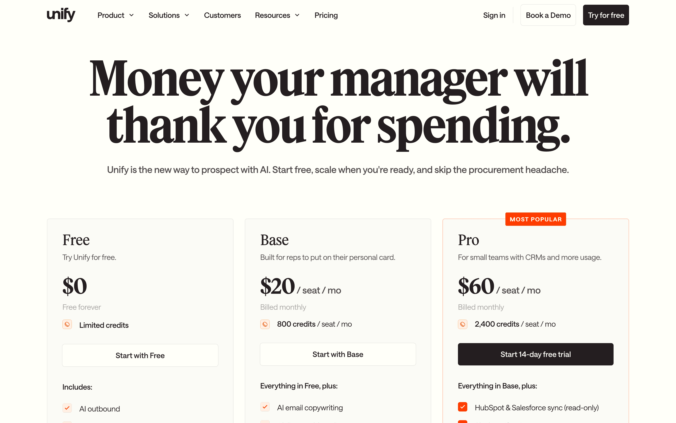 Unify pricing