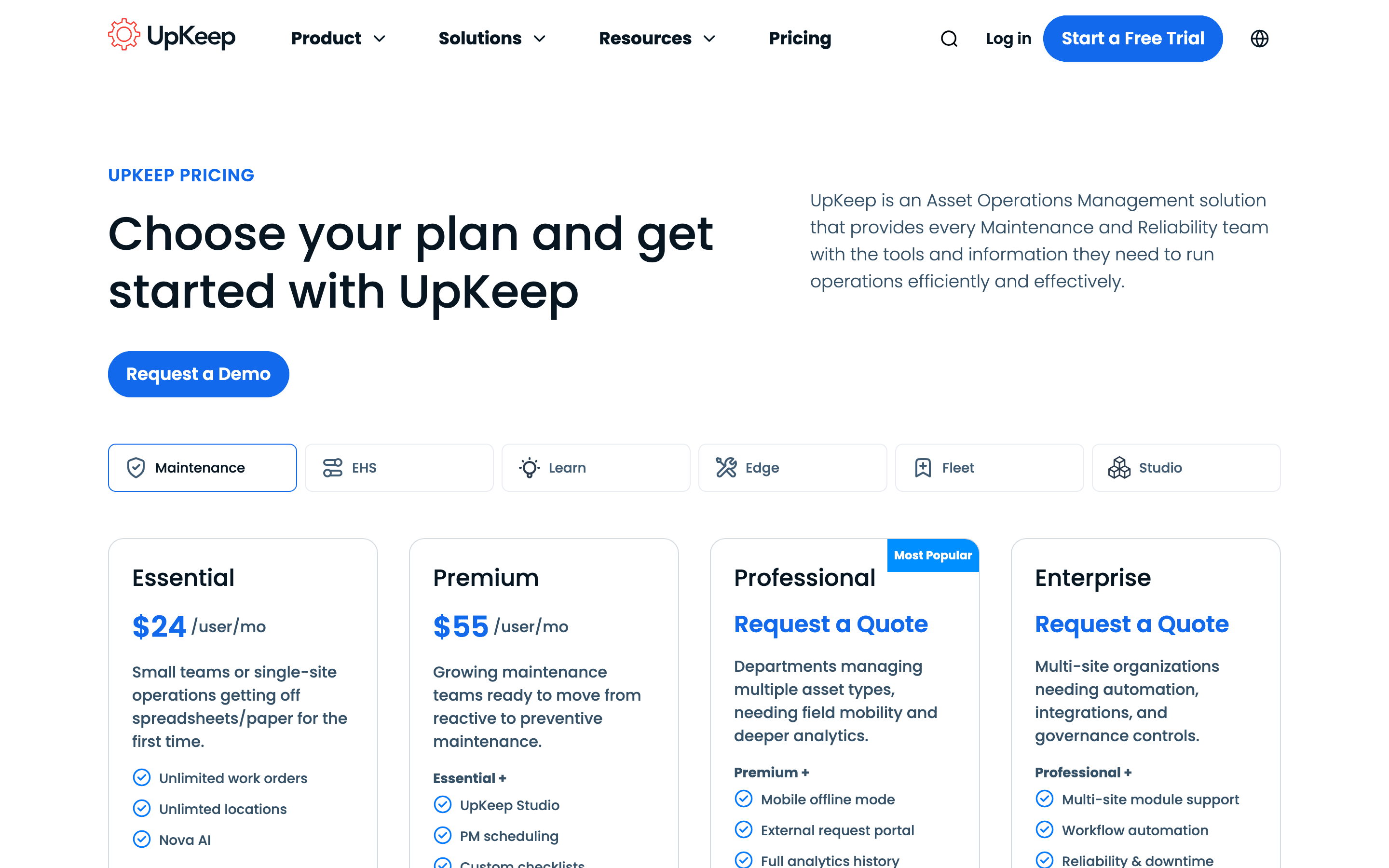 UpKeep pricing