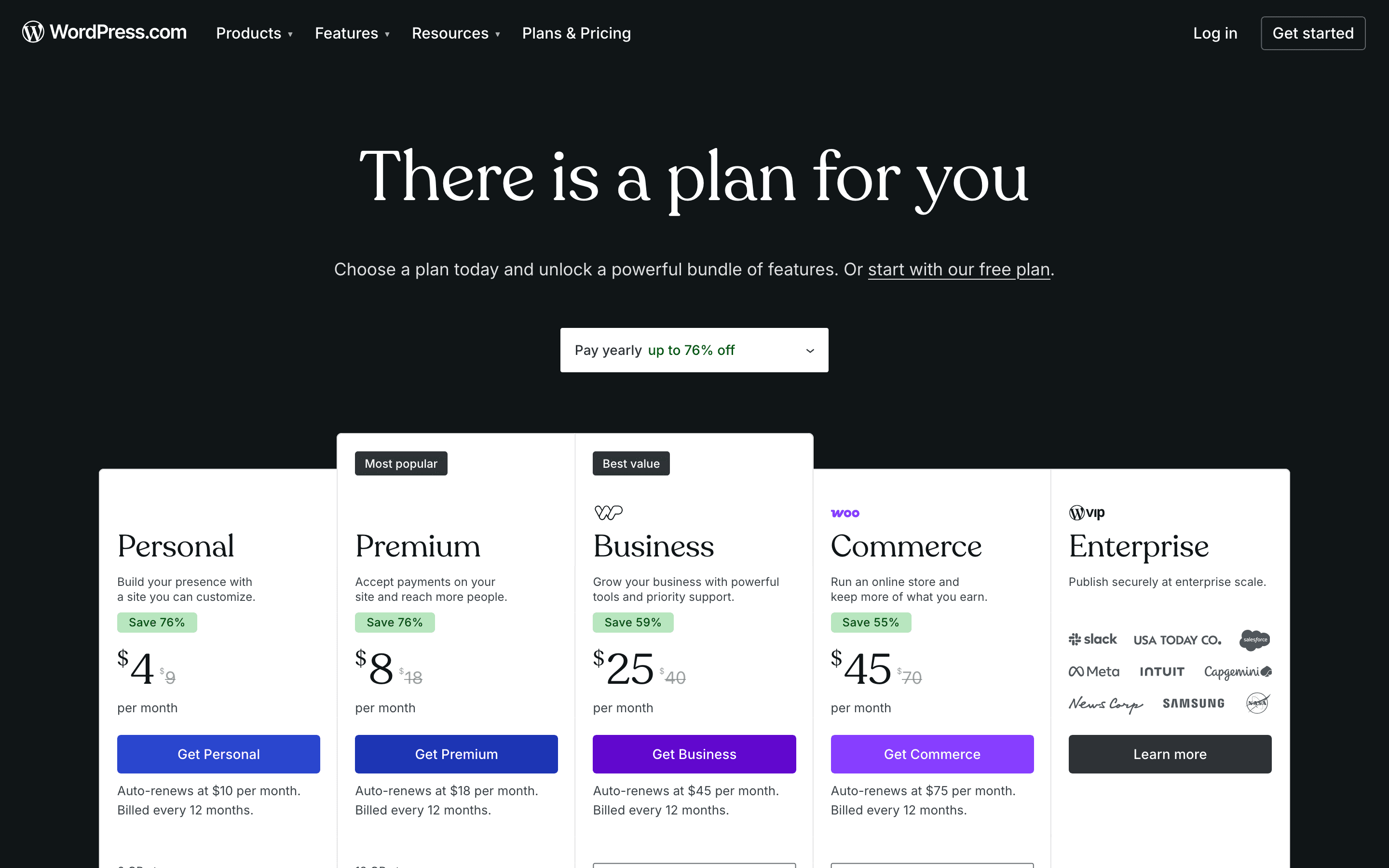 WordPress.com pricing