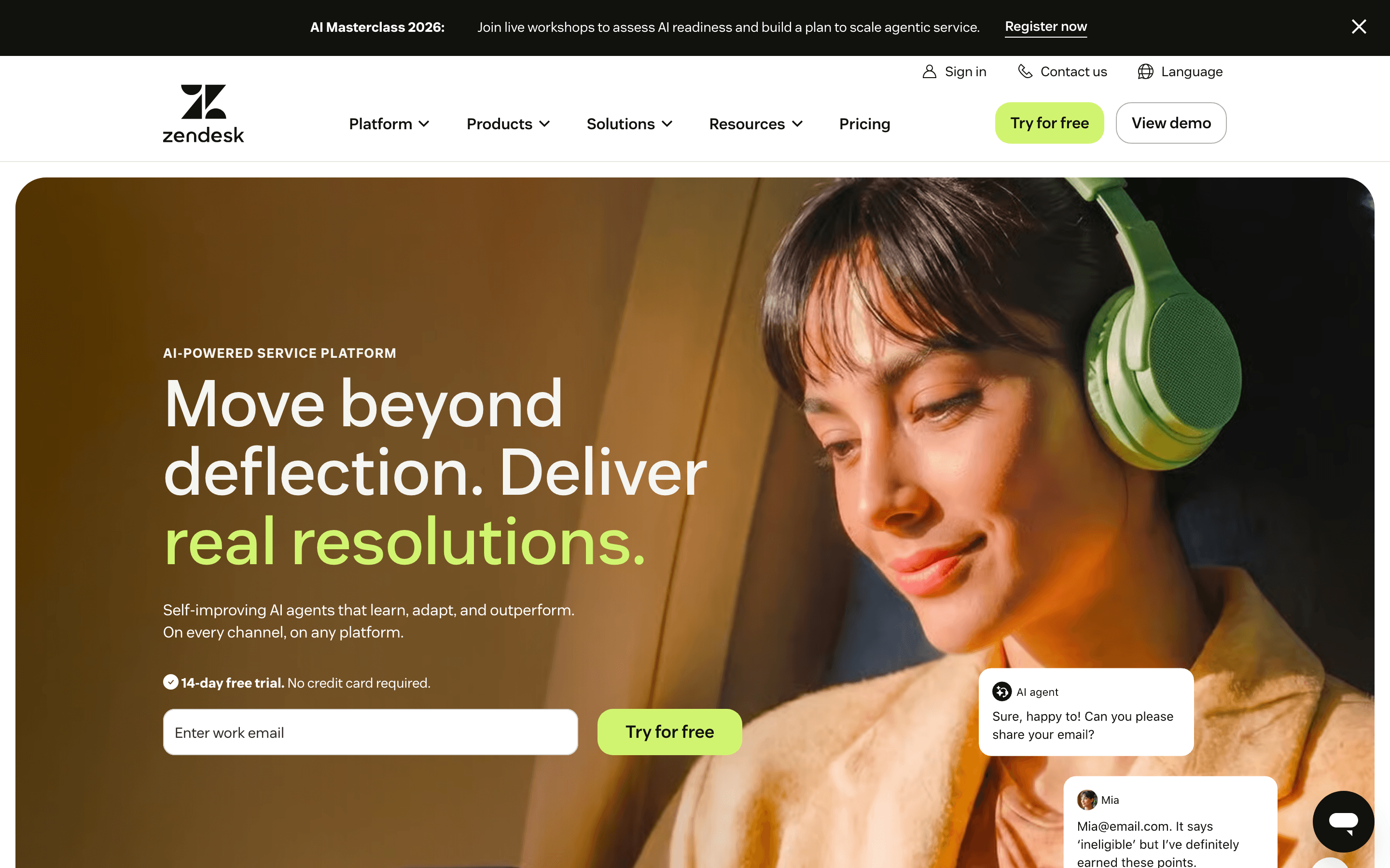 Zendesk homepage