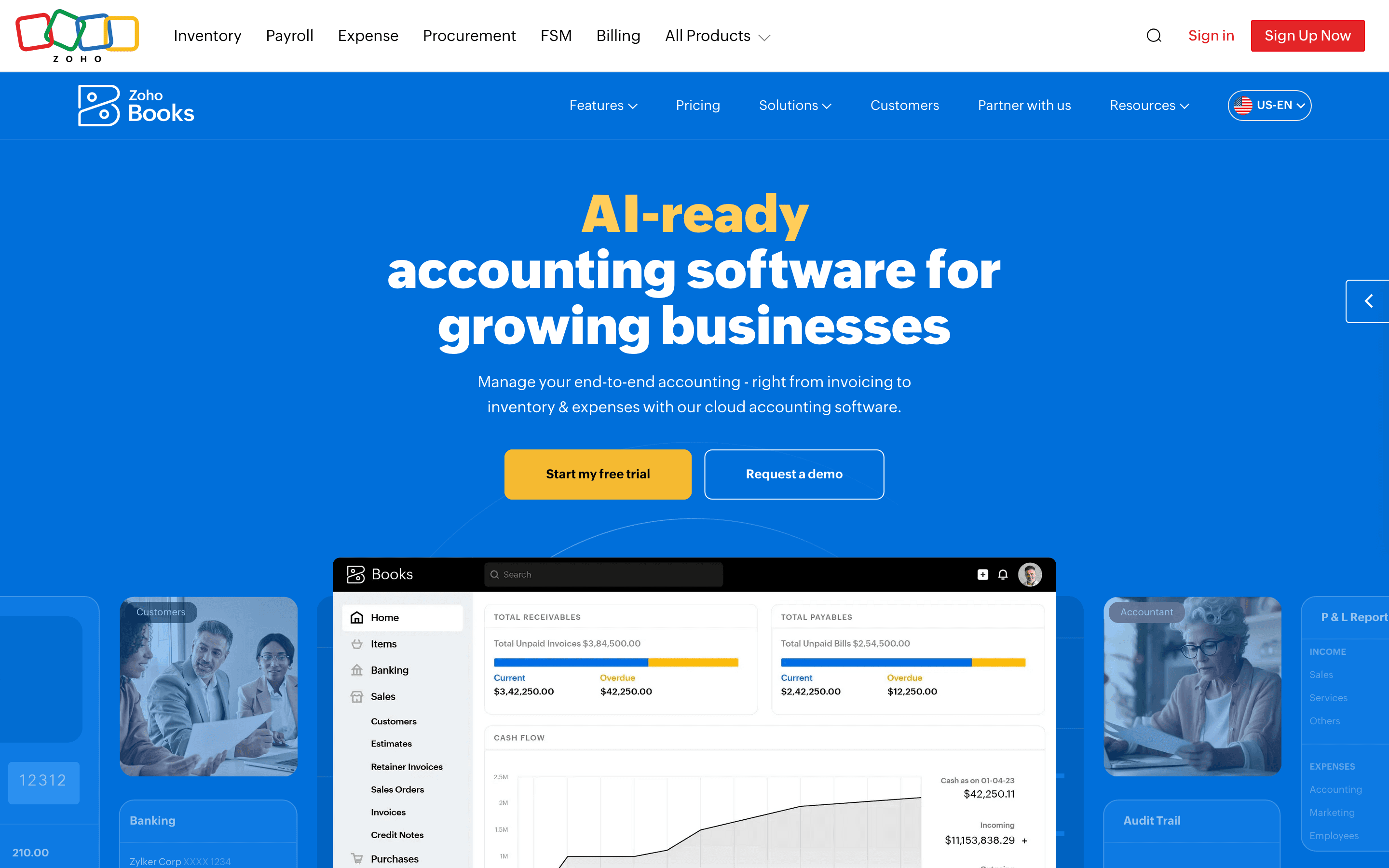 Zoho Books homepage